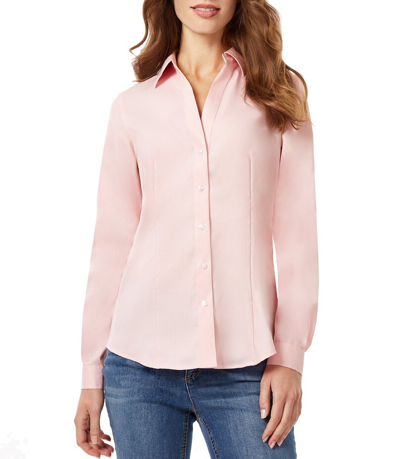 ジョーンズニューヨーク レディース トップス シャツ コットン Jones New York Point Collar Long Sleeve Button Front Cotton Shirt Rose