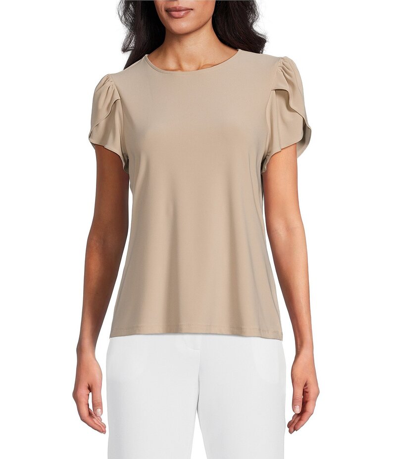 プレストンアンドヨーク レディース トップス シャツ クルーネック ニット Preston & York Arianna Short Tulip Sleeve Crew Neck Knit Shirt Biscotti