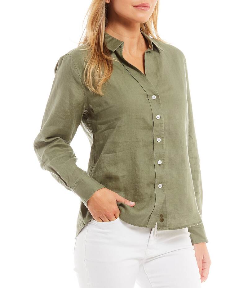 トッミーバハマ レディース トップス シャツ リネン Tommy Bahama Coastalina Linen Point Collar Long Sleeve Button Front Top Tea Leaf 26,838円