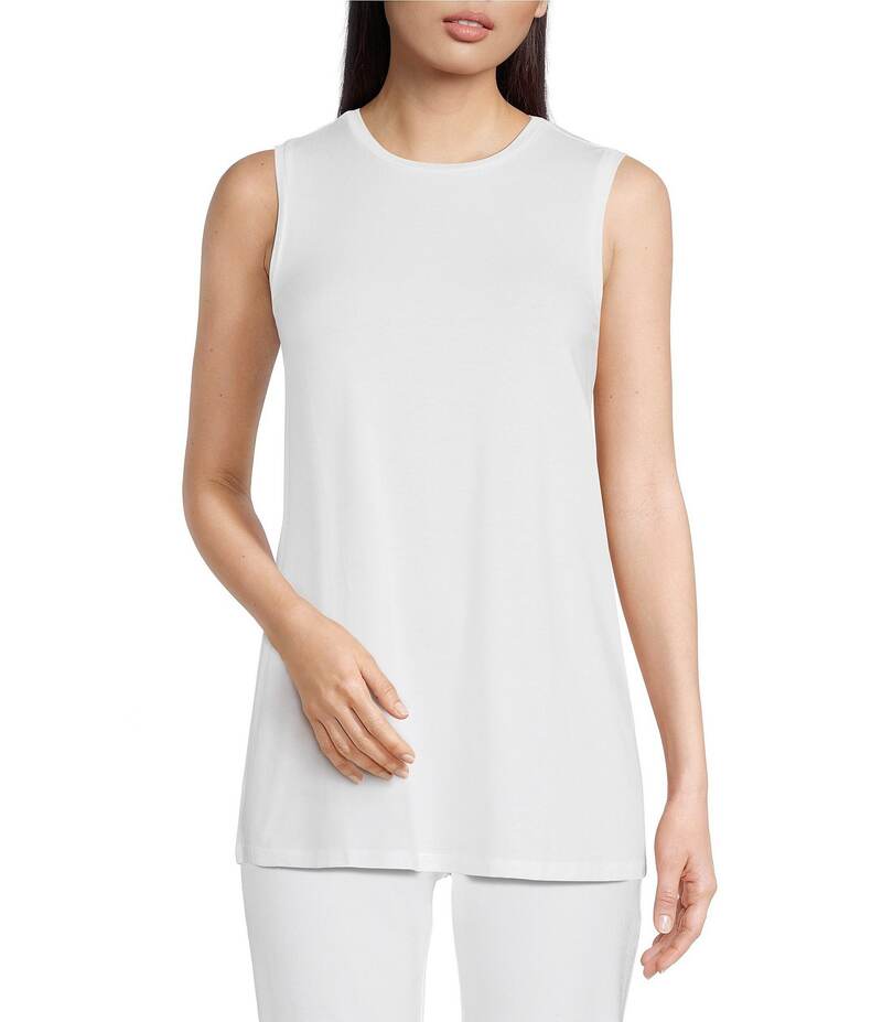 エイリーンフィッシャー レディース トップス シャツ クルーネック ニット ジャージー Eileen Fisher Tencel Jersey Knit Crew Neck Long Shell White ホワイト