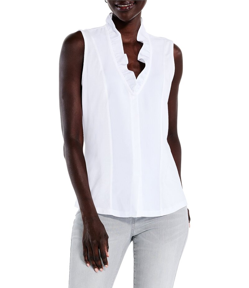 ニックアンドゾー レディース トップス シャツ Vネック フリル ノースリーブ NIC + ZOE Woven Ruffled V-Neck Sleeveless Around Tank Top Paper White ホワイト|ReVida 店