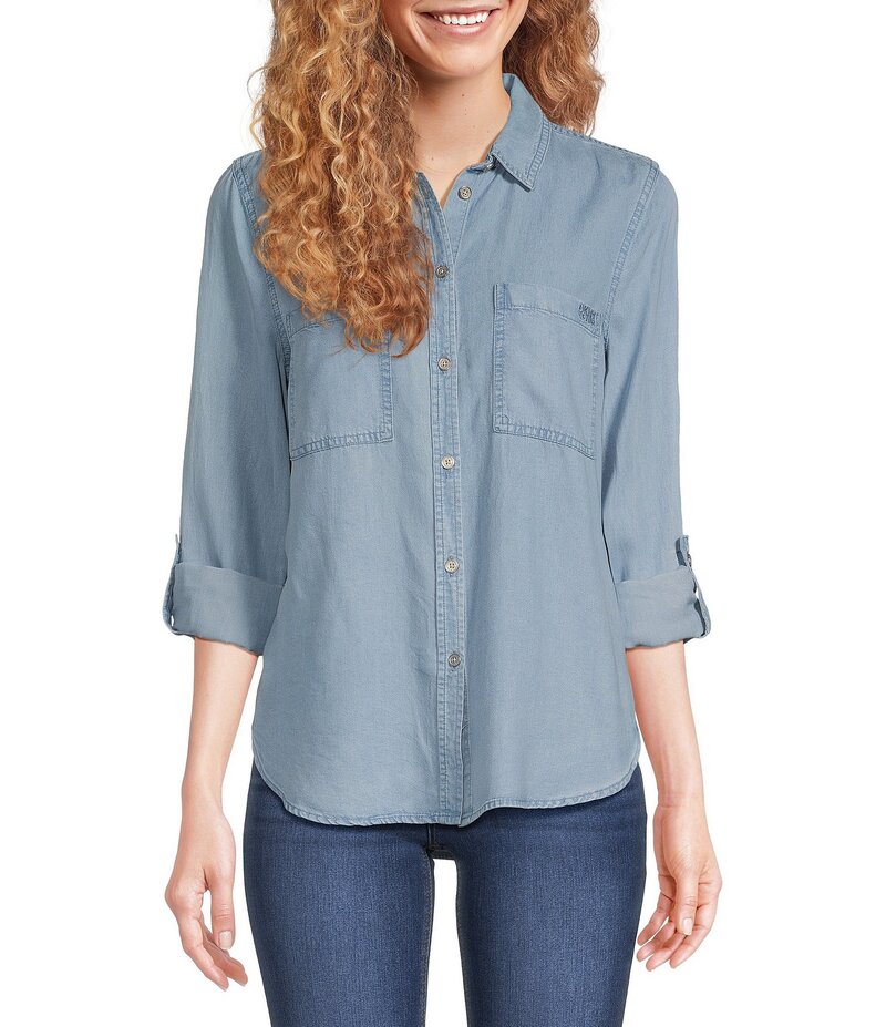 ダナキャラン レディース トップス シャツ ジーンズ DKNY by Donna Karan Jeans Garment Dye Roll-Tab Sleeve Button Front Shirt Chambray