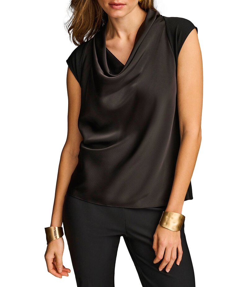 ダナキャラン レディース トップス シャツ ブラウス ニット Donna Karan Knit Cowl Neck Short Sleeve Blouse Black ブラック