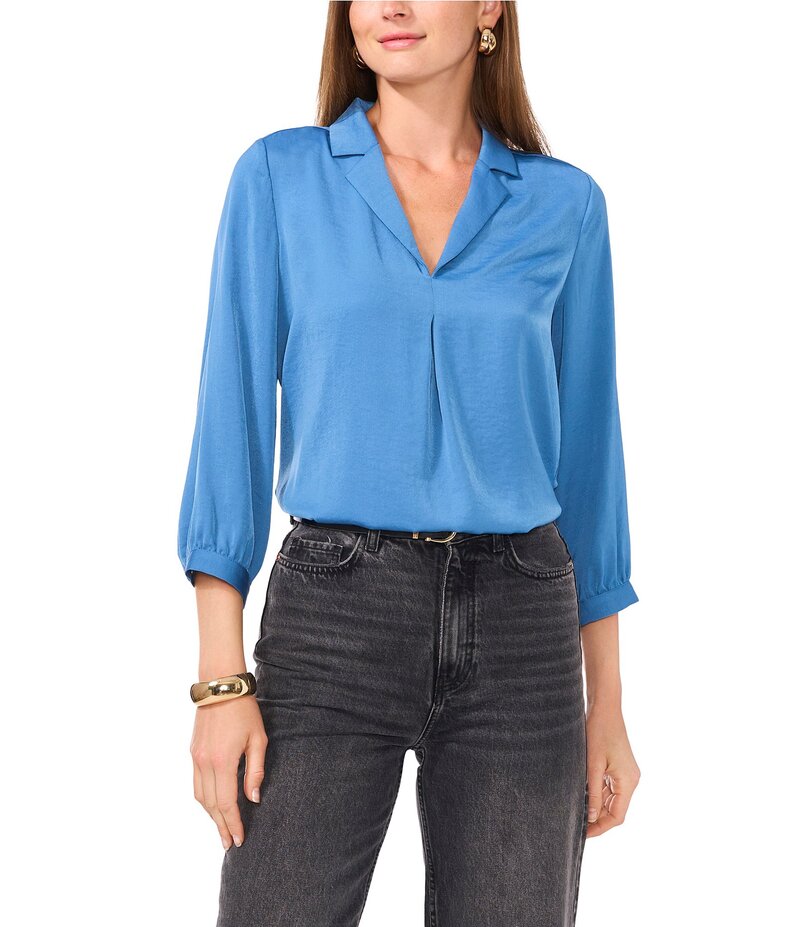 ヴィンスカムート レディース トップス シャツ Vネック ブラウス Vince Camuto V Neck 3/4 Sleeve Blouse Vintage Blue ブルー