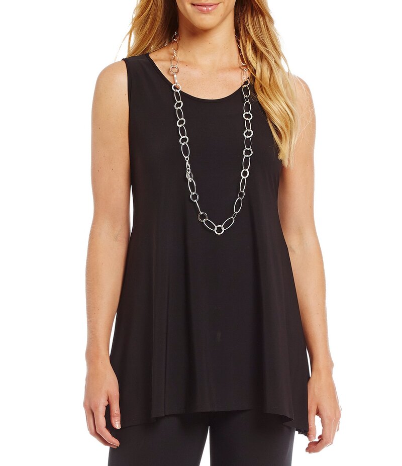 アイシーコレクション レディース トップス カットソー ノースリーブ IC Collection Scoop Neck Sleeveless Long Tank Black ブラック