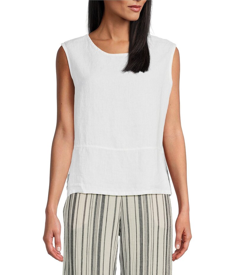 ブライン ウォーカー レディース トップス シャツ サイドスリット ノースリーブ リネン Bryn Walker Light Linen Sleeveless Coordinating Side Slit Tank White ホワイト|ReVida 店