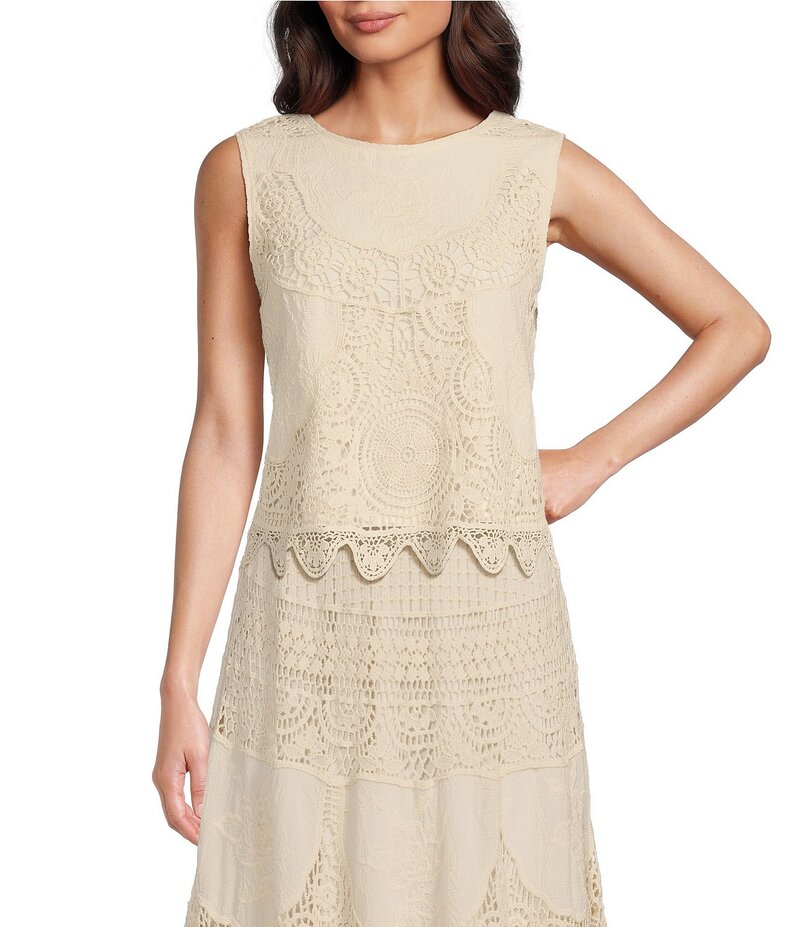レバ レディース トップス シャツ ノースリーブ Reba Crochet Scoop Neck Coordinating Sleeveless Top Cream クリーム