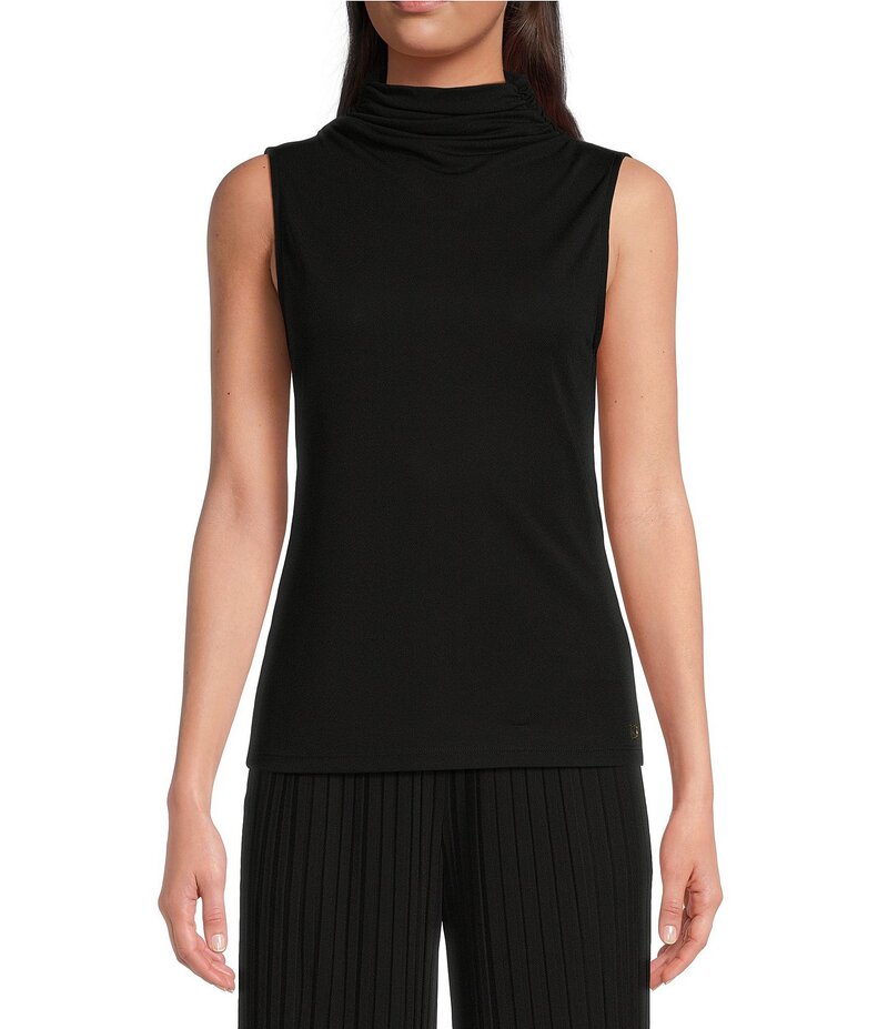 ダナキャラン レディース トップス シャツ ドレープ ノースリーブ Donna Karan Stretch Draped Mock Neckline Sleeveless Top Black ブラック
