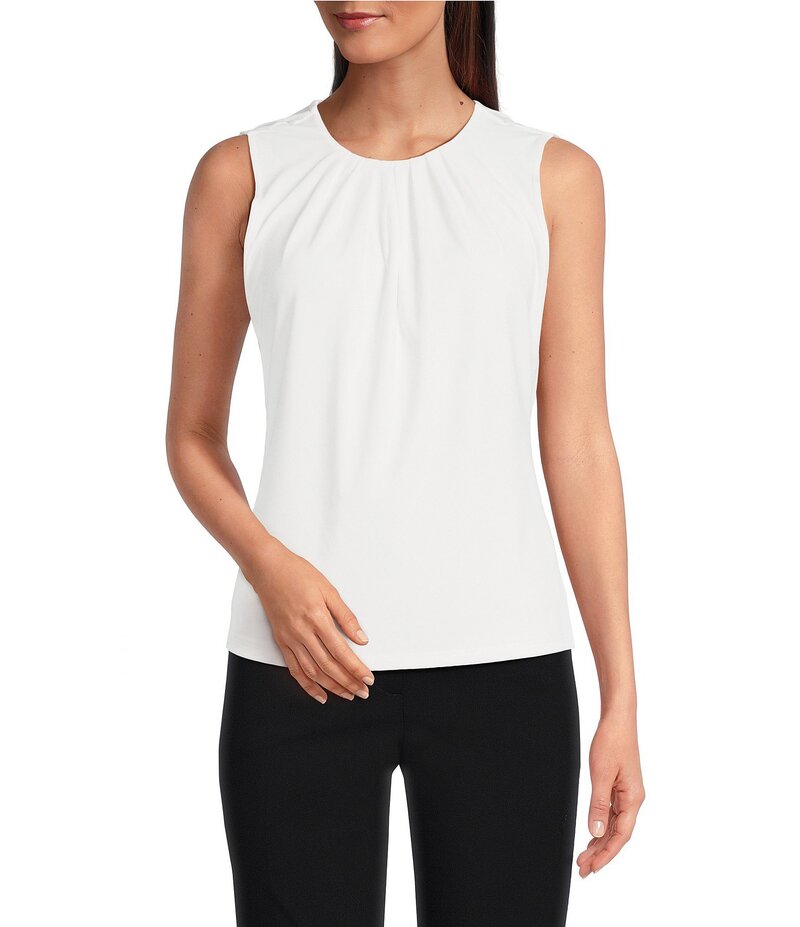 ダナキャラン レディース トップス シャツ クルーネック ギャザー ノースリーブ DKNY by Donna Karan Sleeveless Ruched Crew Neck Top Ivory アイボリー