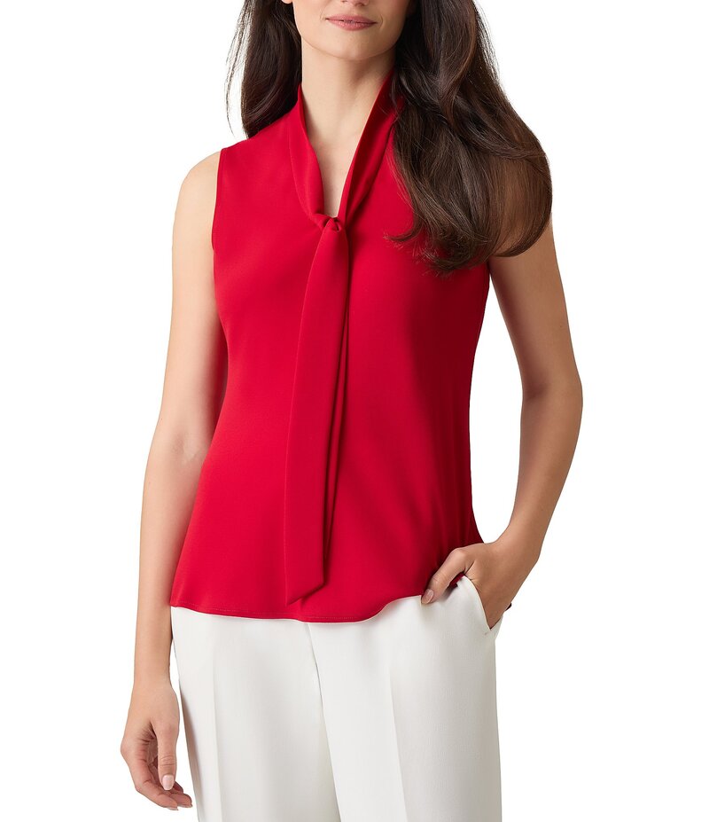 カスパール レディース トップス シャツ Vネック ノースリーブ ブラウス Kasper Sleeveless V-Neck Tie Front Sash Blouse Fire Red レッド