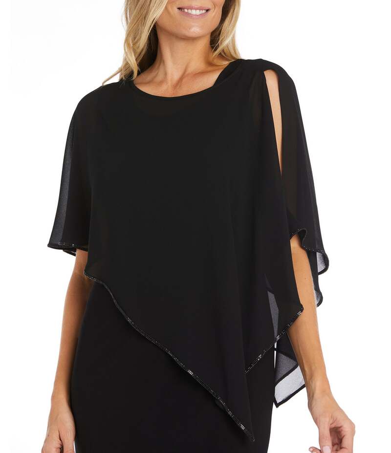 アールアンドエムリチャーズ レディース トップス シャツ シフォン クルーネック R & M Richards 3/4 Split Sleeve Crew Neck Rhinestone Trim Chiffon Poncho Black ブラック 15,155円