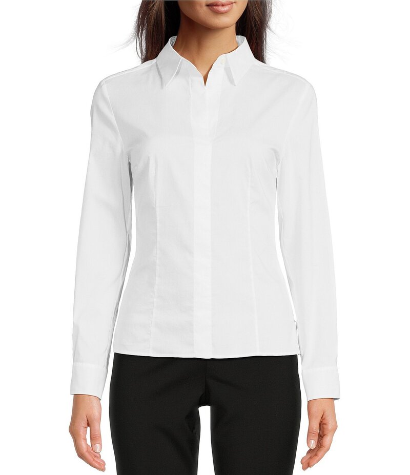 ヒューゴボス レディース トップス シャツ スリムフィット ブラウス BOSS by Hugo Boss Bashinah Point Collar Long Sleeve Slim Fit Blouse Bright White ホワイト｜ReVida 店 40,170円