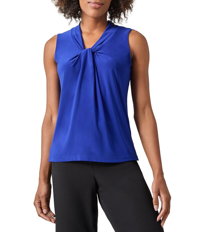 カスパール レディース トップス シャツ Vネック ノースリーブ ブラウス Kasper V-Neck Knot Front Sleeveless Blouse Royal Signature
