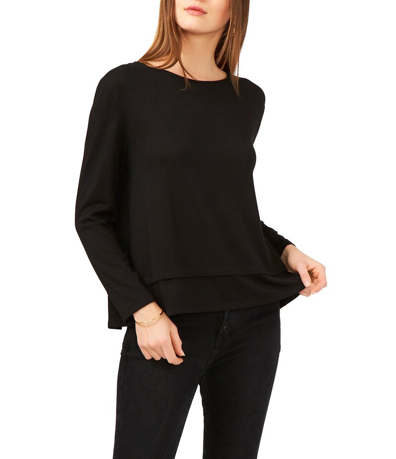 ワンステート レディース トップス シャツ クルーネック ブラウス 1. STATE Crew Neck Open Tie Back Long Sleeve Blouse Rich Black ブラック