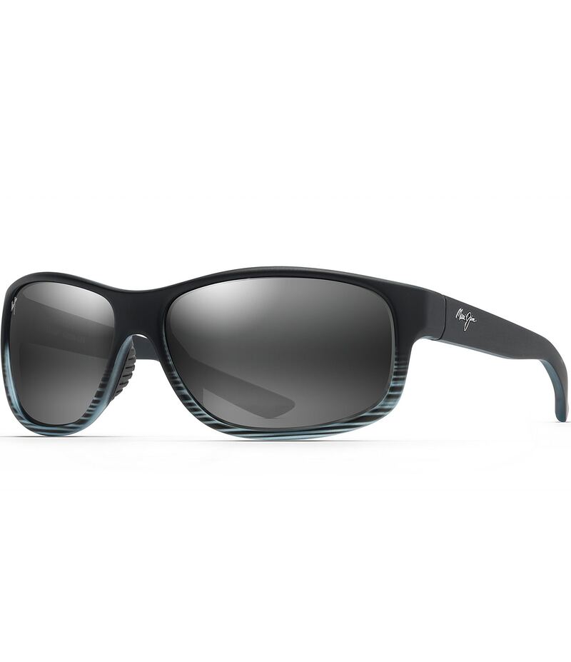 マウイ体育館 レディース 付属品 サングラス・アイウェア つけ加える大きさ Maui Jim Kaiwi Channel PolarizedPlus2R Wrap 62粍 Sunglasses Grey Black Stripe 黒いこと