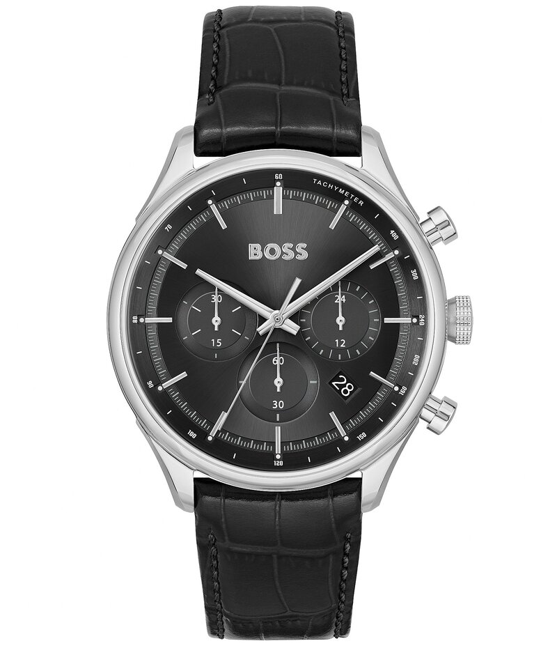 ヒューゴボス レディース アクセサリー 腕時計 レザー Hugo Boss Men's Gregor Quartz Chronograph Black Leather Strap Watch Black ブラック