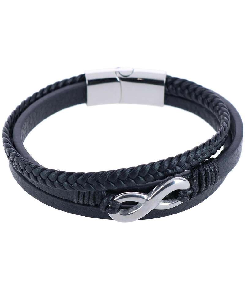 トラファルガー メンズ アクセサリー ブレスレット・バングル・アンクレット レザー Trafalgar Infinity 3-Band Secure Clasp Leather Bracelet Black Silver ブラック