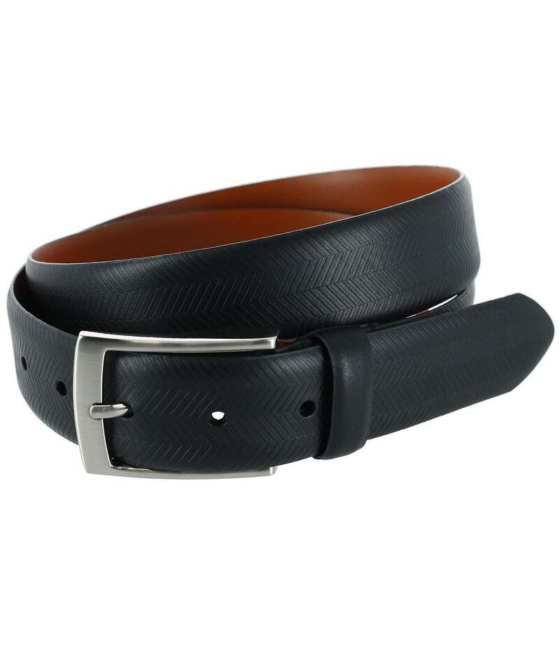 トラファルガー メンズ 付属品 胴締め なめし革 Trafalgar Gregorio Herringbone Embossed Feather Edged Leather Belt Black 黒いこと