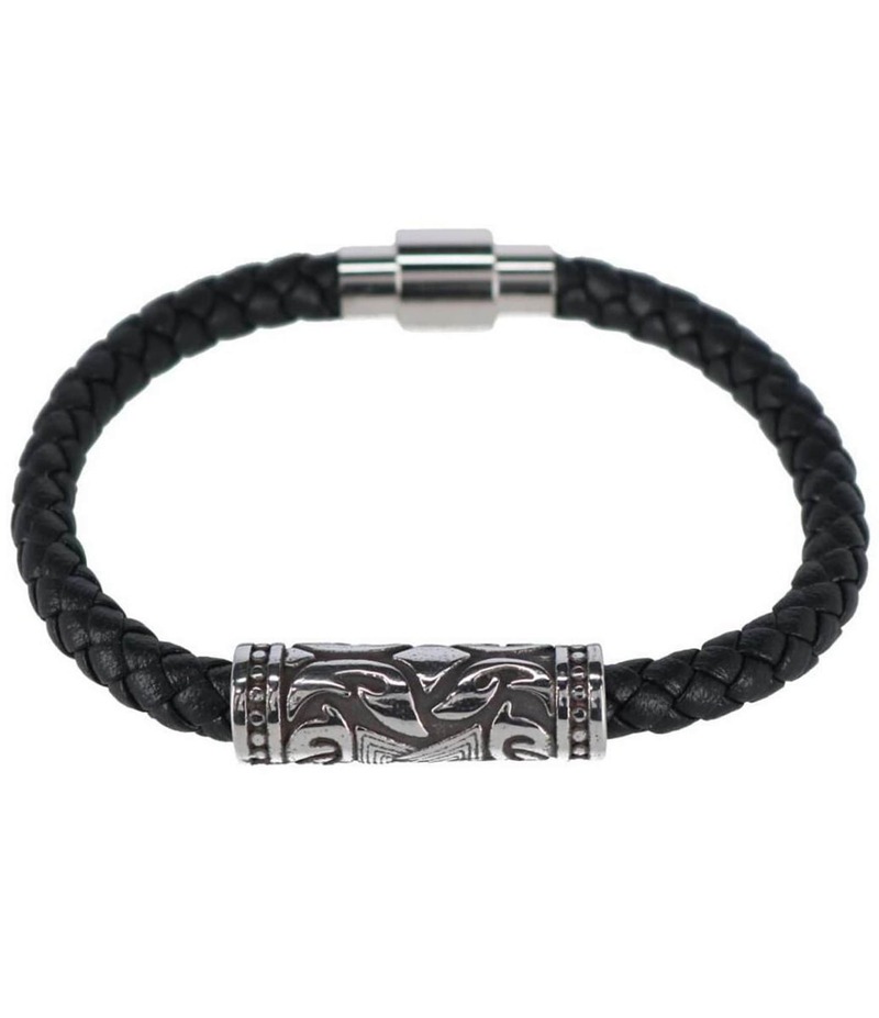 トラファルガー メンズ アクセサリー ブレスレット・バングル・アンクレット レザー Trafalgar Silver Filigree Pattern On Black Leather Bracelet Black ブラック
