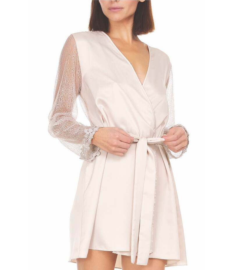 フローラニクルーズ レディース アンダー御召しもの ナイト爵御召しもの スピード競技 Flora Nikrooz Showstopper Lace Detail Wrap Robe Champagne 三鞭酒