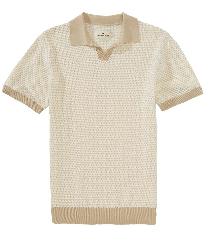 ノーマルブランド メンズ トップス シャツ ポロシャツ ニット The Normal Brand Robles Knit Jacquard Short Sleeve Polo Shirt Ivory/Khaki アイボリー｜ReVida 店