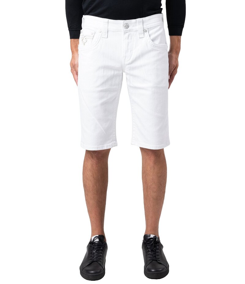 ロックリバイバル メンズ ボトムス ハーフパンツ・ショーツ ショートパンツ 刺繍 Rock Revival Arther Fleur-De-Lis Embroidered-Pocket 13 Inseam Shorts White ホワイト｜ReVida 店