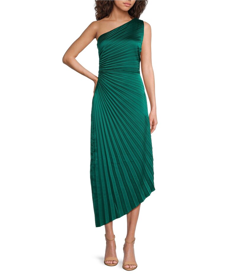 バッジェリーミシュカ レディース トップス ワンピース アシンメトリー ノースリーブ Belle by Badgley Mischka Kelsey Sleeveless One Shoulder Asymmetric Fit and Flare Dress Green グリーン