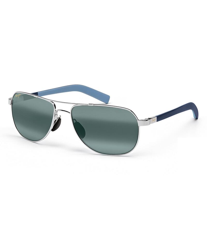 マウイジム レディース アクセサリー サングラス・アイウェア プラスサイズ Maui Jim Guardrails PolarizedPlus2R Aviator 58mm Sunglasses Silver with Blue ブルー