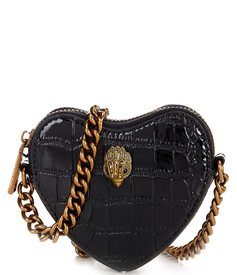 カートジェイガーロンドン レディース バッグ ショルダーバッグ レザー Kurt Geiger London Croco Leather Bronze Metal Heart Crossbody Bag Black ブラック｜ReVida 店