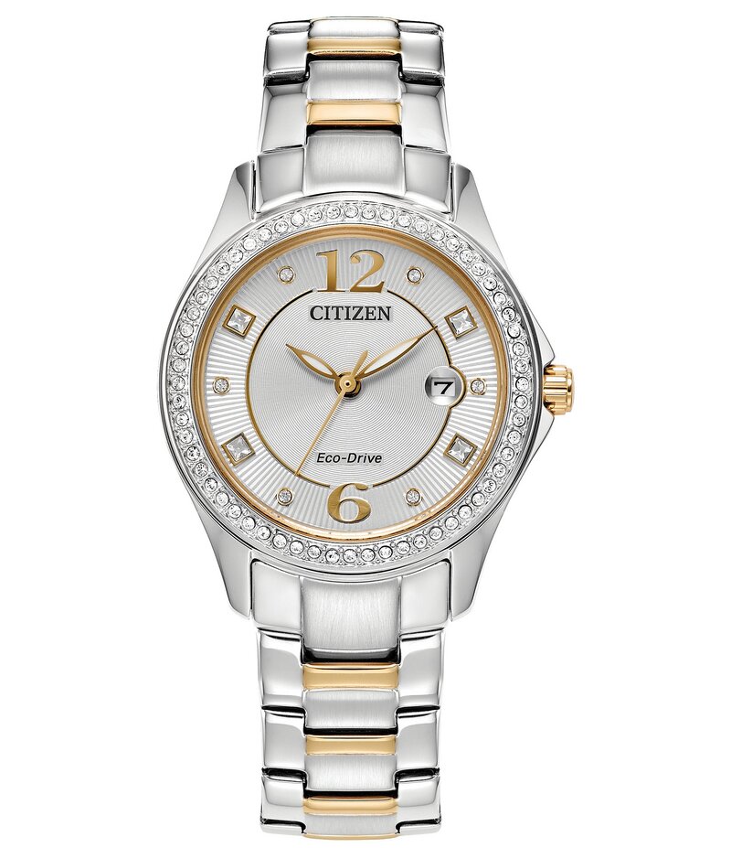 シチズン レディース 佩び物 ウォッチ プルオーバー Citizen Women\u0027s Crystal Three Hand Mechanical Automatic Stainless Steel Bracelet Watch Two Tone