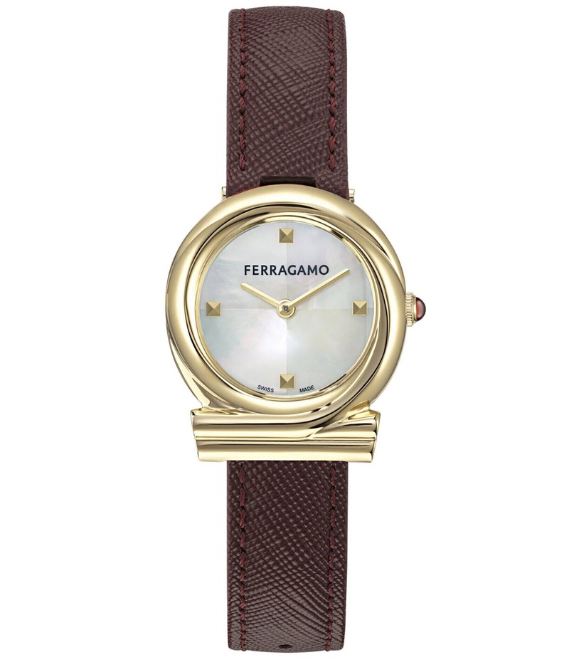 サルヴァトーレ フェラガモ レディース アクセサリー 腕時計 Tシャツ Salvatore Ferragamo Women's Gancini Twisted Quartz Analog Gold Tone Stainless Steel Bracelet Watch Brown ブラウン