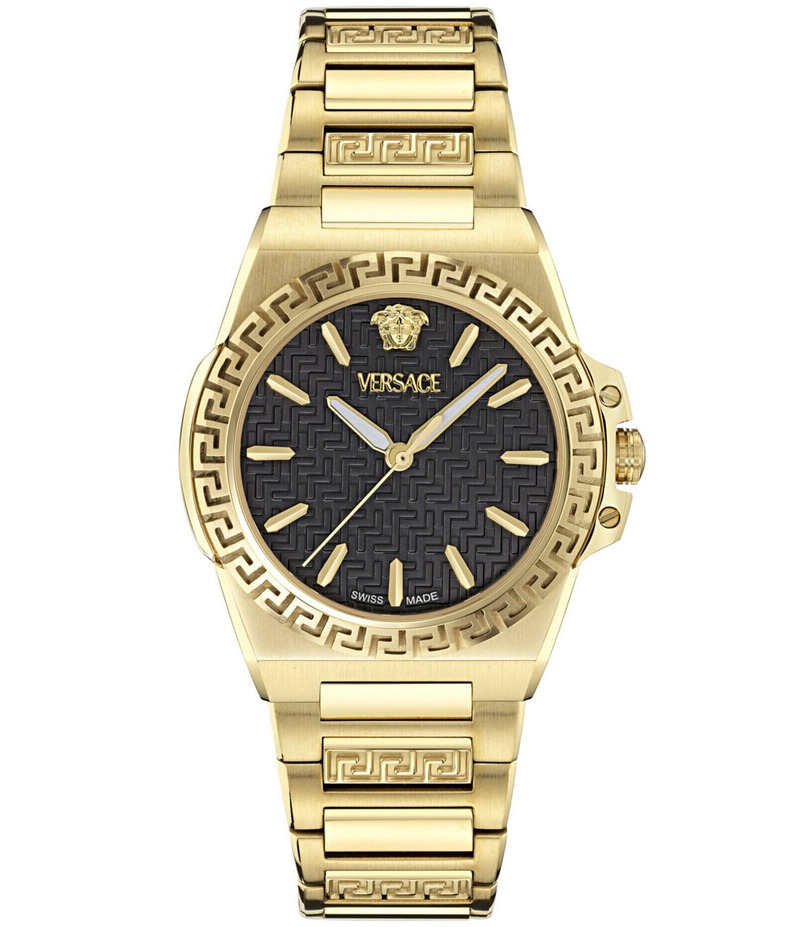 ヴェルサーチ レディース アクセサリー 腕時計 Tシャツ Versace Women's Greca Reaction Analog Gold Tone Stainless Steel Bracelet Watch Gold ゴールド