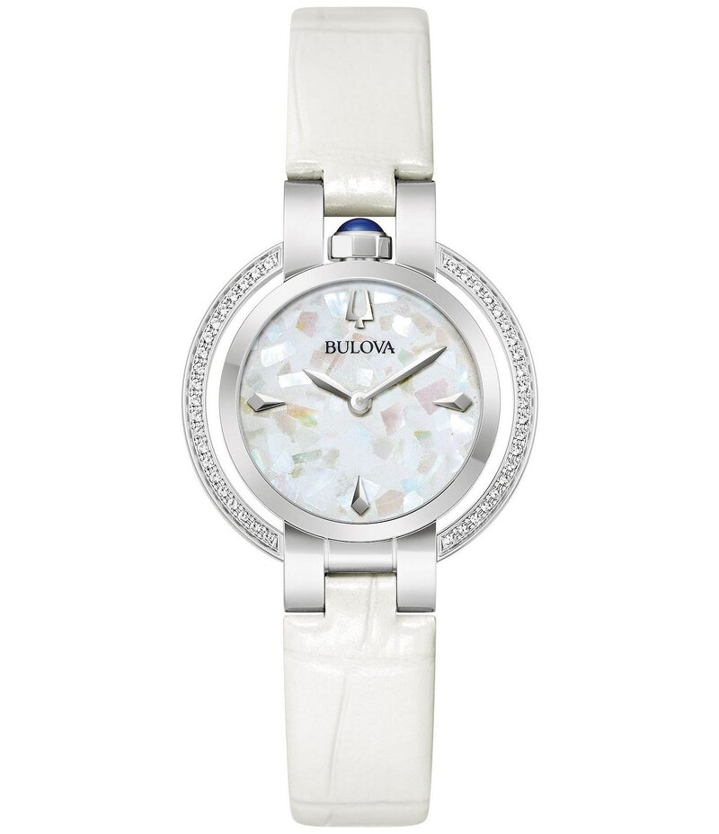 ブロバ レディース アクセサリー 腕時計 レザー Bulova Women's Rubaiy Two Hand White Leather Strap Watch White ホワイト