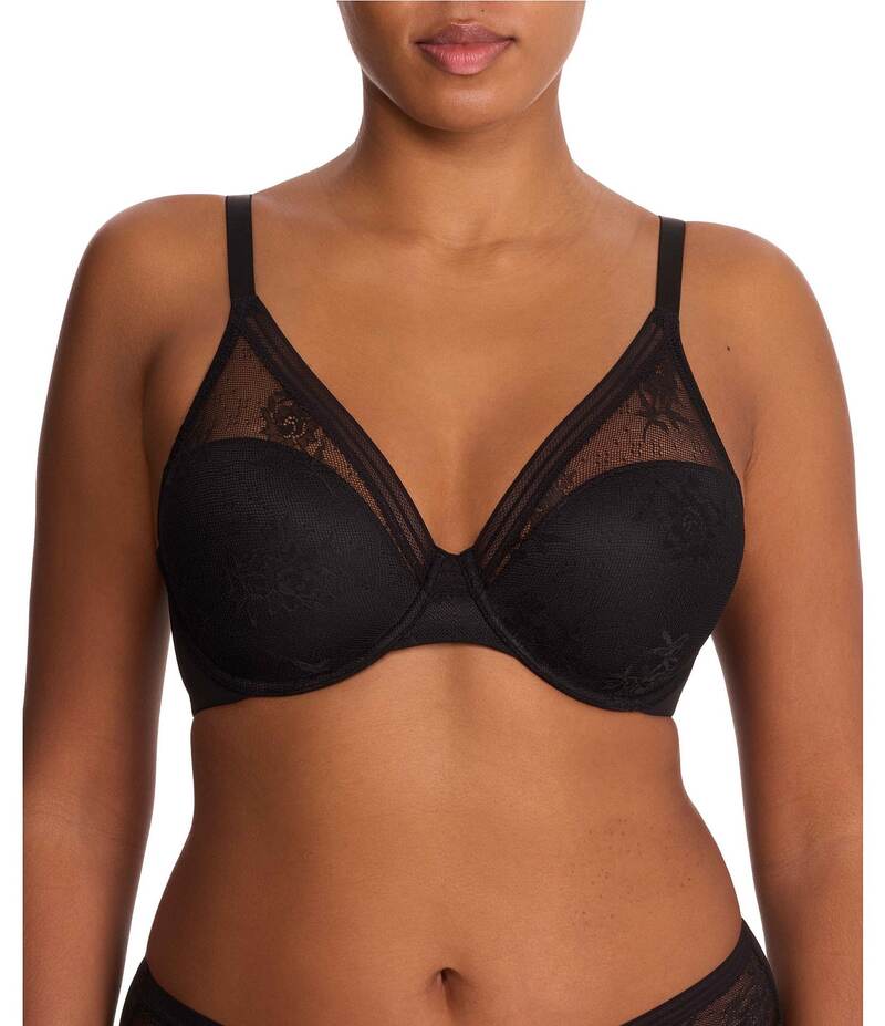 ナトリ レディース アンダーお召しもの ブラ ティーシャツ スピード競技 Natori Love Lace Full Coverage Plunge T-shirt Bra Black 黒いこと インナー・下着・ランジェリー-インナー・下着・ナイトウェア