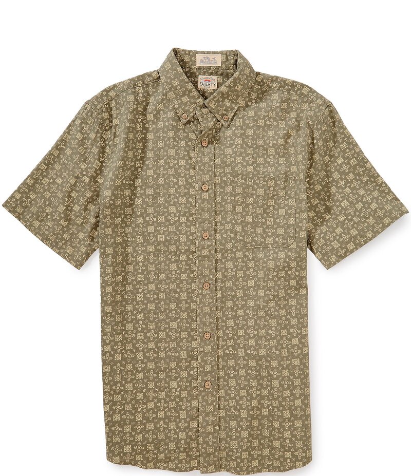 ファレティ メンズ トップス シャツ Faherty Breeze Stretch Short Sleeve Woven Shirt Sundried Sage Emblem セージ