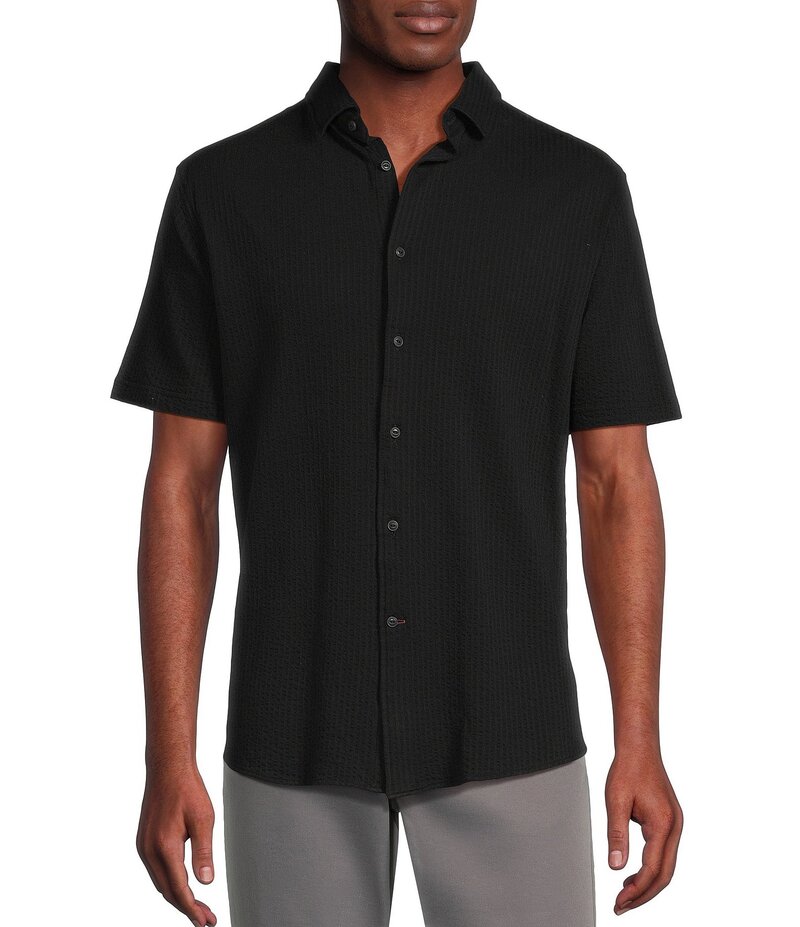 ダニエル クレミュ メンズ トップス シャツ コート Cremieux Blue Label Solid Seersucker Short Sleeve Coatfront Shirt Black ブラック