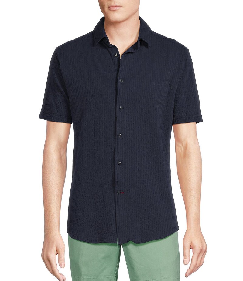 ダニエル クレミュ メンズ トップス シャツ コート Cremieux Blue Label Solid Seersucker Short Sleeve Coatfront Shirt Blue ブルー