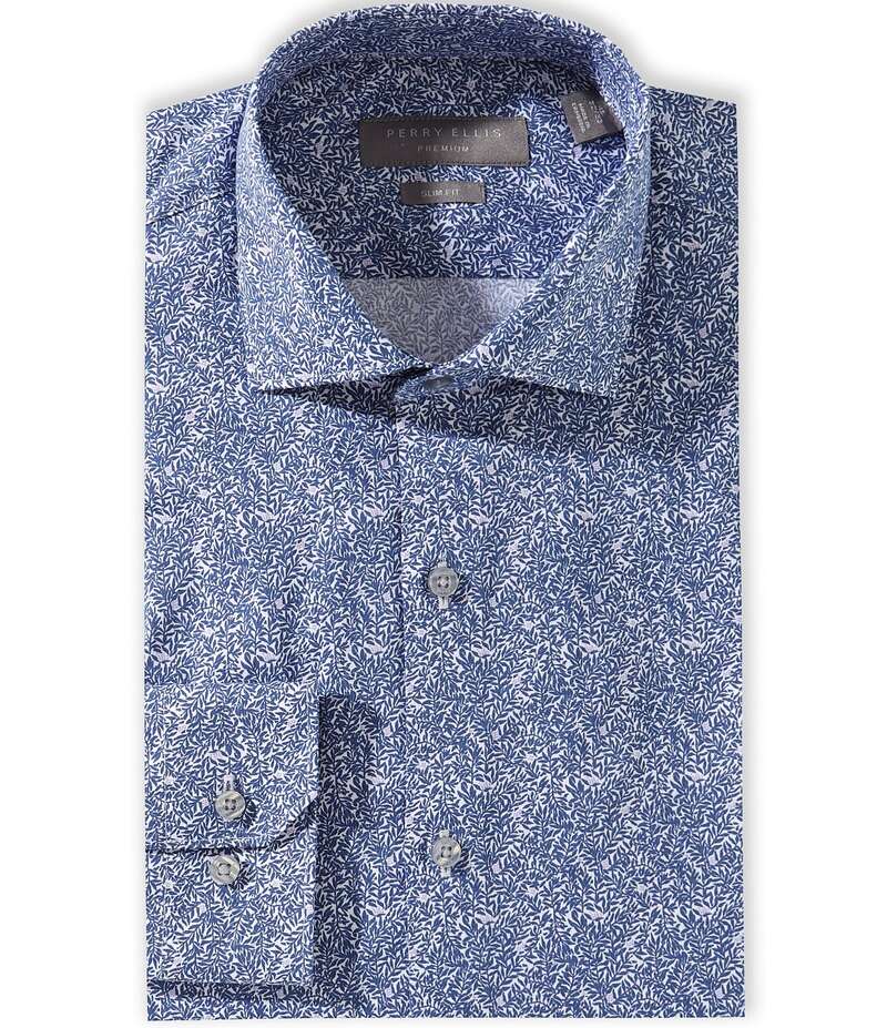 ペリーエリス メンズ トップス シャツ スリムフィット フラワー柄 プリント フラワー Perry Ellis Slim Fit Spread Collar Floral Print Dress Shirt Blue Mist ブルー