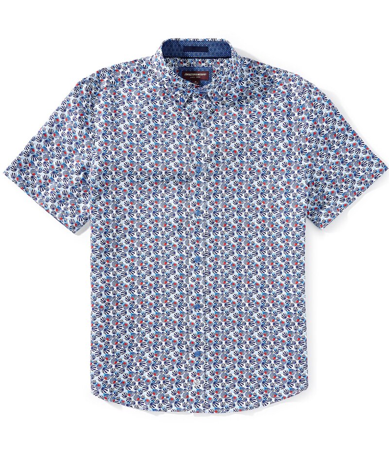 ジョンストンアンドマーフィー メンズ トップス シャツ プリント Johnston \u0026 Murphy Circle Print Short Sleeve Woven Shirt Navy/Red ネイビー