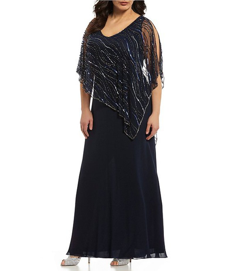 本日超得 楽天市場 ジェーカラ レディース ワンピース トップス Plus V Neck Beaded Bodice Capelet Gown Navy Multi Revida 楽天市場店 待望の再販 ワンピース Fellows sciences Africa