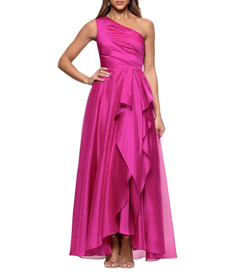 エスケープ レディース トップス ワンピース A ライン フリル Xscape One Shoulder Cascading Side Ruffle Organza A-Line Dress Magenta マゼンタ