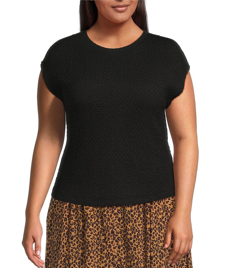 デックス レディース トップス シャツ プラスサイズ Dex Clothing Plus Size Drop-Shoulder Textured Top Black ブラック