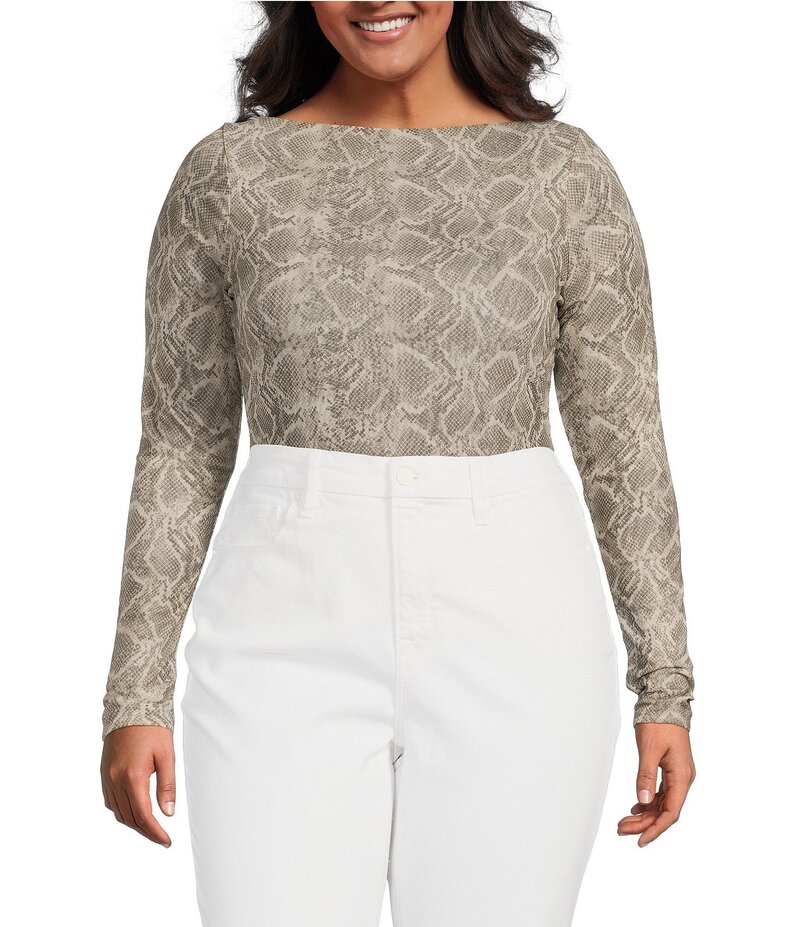 グッドアメリカン レディース トップス シャツ プラスサイズ メッシュ ボディースーツ Good American Plus Size Mesh Boatneck Long Sleeve Bodysuit SSP Print001 9,734円
