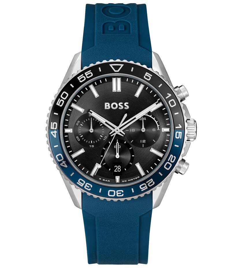 ヒューゴボス レディース アクセサリー 腕時計 Hugo Boss Men's Runner Quartz Chronograph Silicone Strap Watch Blue ブルー