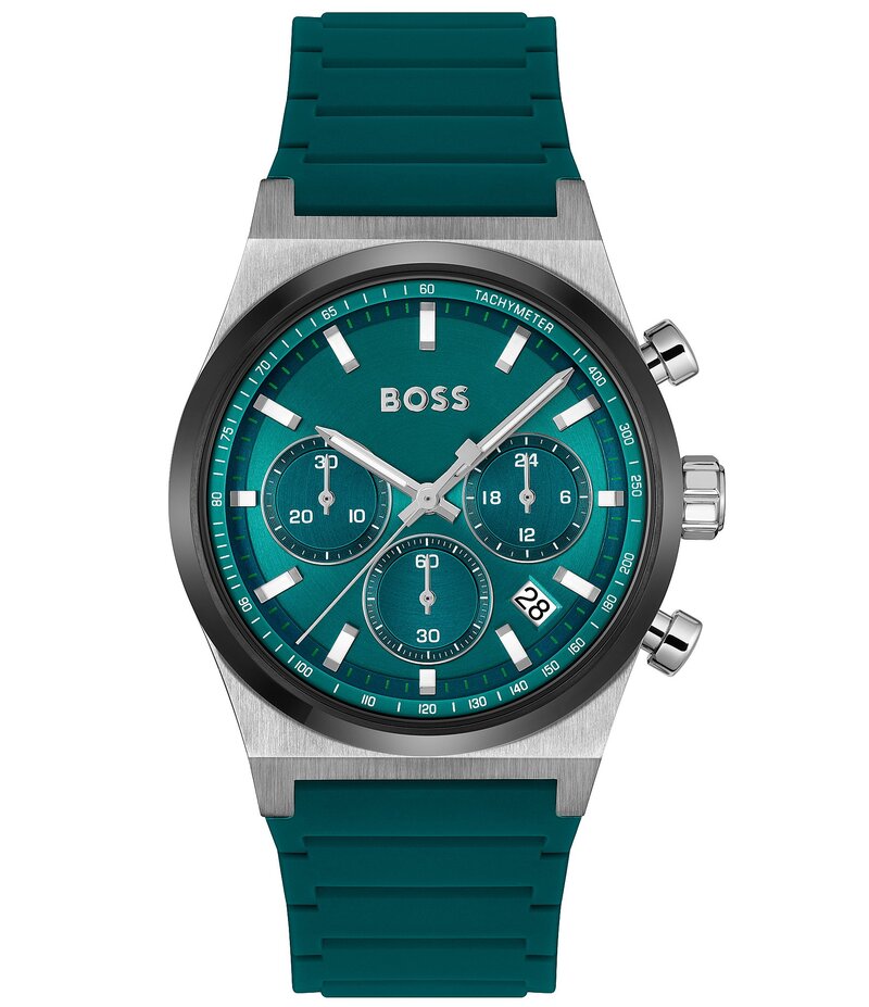 ヒューゴボス レディース 佩び物 ウォッチ Hugo Boss Men\u0027s Candor Quartz Chronograph Silicone Strap Watch Green 緑であること