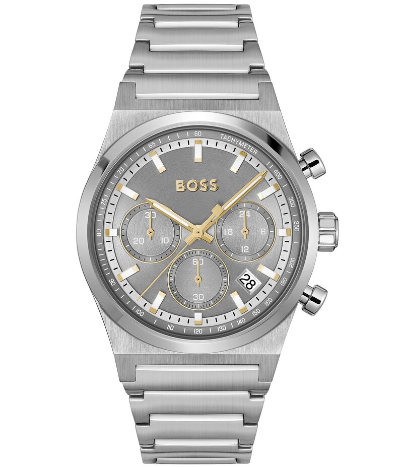 ヒューゴボス レディース アクセサリー 腕時計 Tシャツ Hugo Boss Men's Candor Quartz Chronograph Stainless Steel Bracelet Watch Silver シルバー