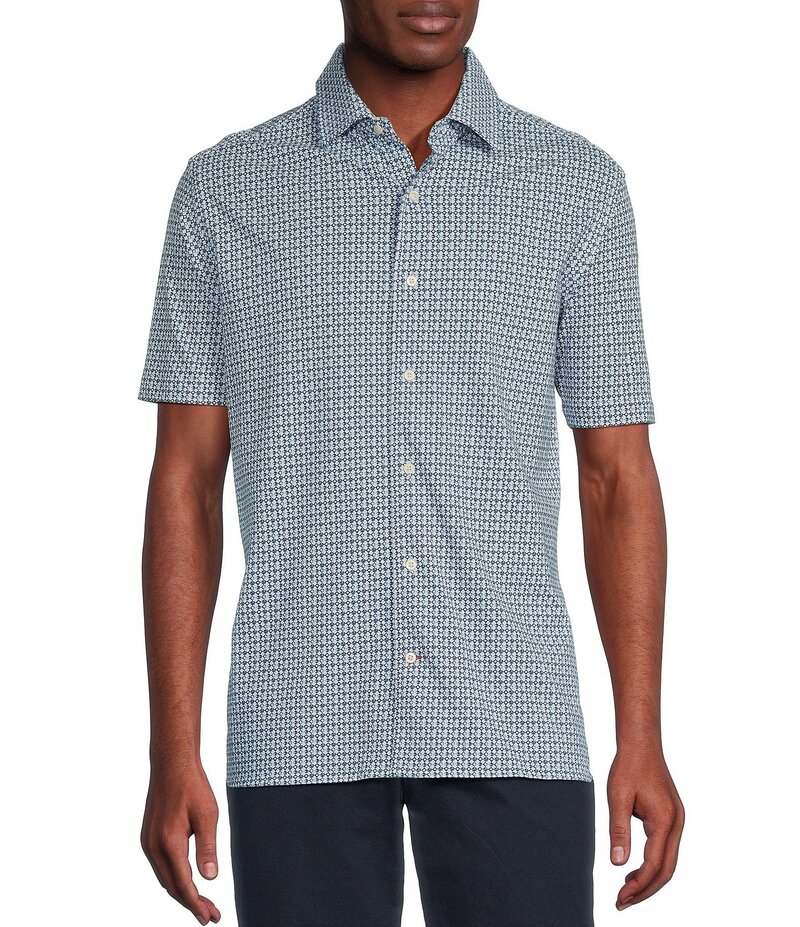 ダニエル クレミュ メンズ トップス シャツ プリント オックスフォード ニット Cremieux Blue Label Geo Print Knit Oxford Short Sleeve Woven Shirt Blue ブルー