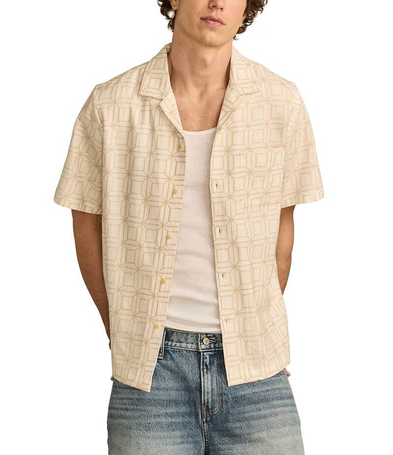 ラッキーブランド メンズ トップス シャツ Lucky Brand Geometric Short Sleeve Button-Front Shirt Cream Multi クリーム