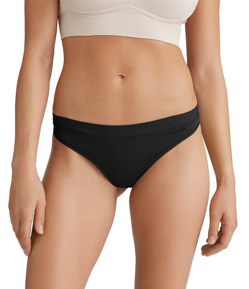 トミージョン レディース アンダー御召しもの ズボン下 Tommy John Second Skin Thong Black 黒いこと