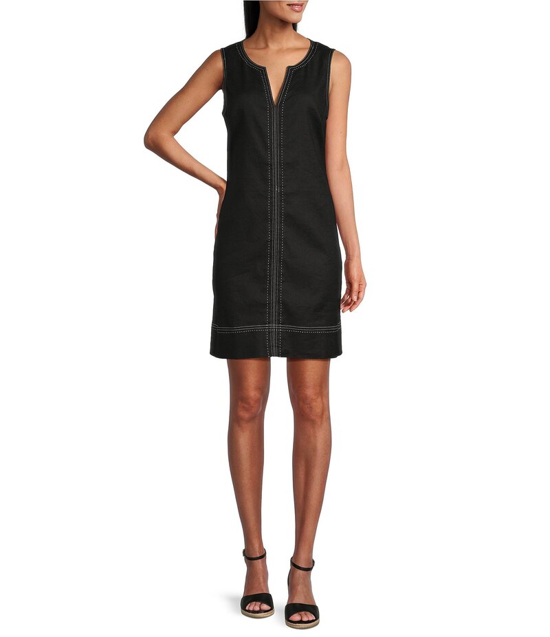 トッミーバハマ レディース トップス ワンピース リネン Tommy Bahama Palm-A-Dora Linen Blend Twill Split Neck Sheath Dress Black ブラック
